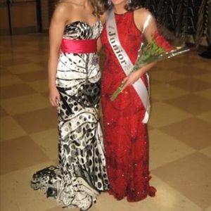 Black and white patterned formal dress